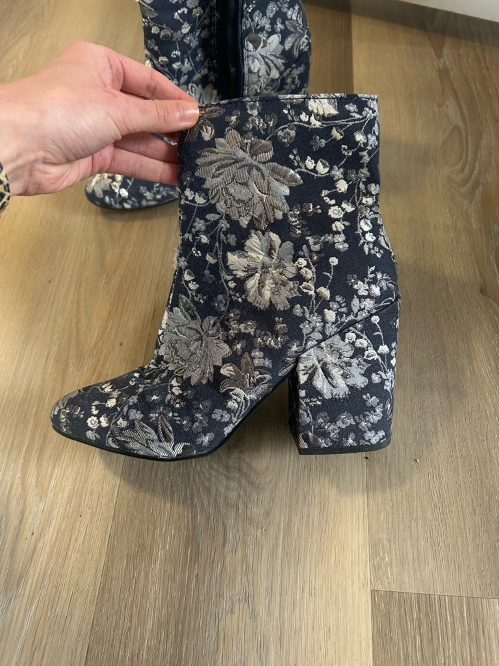 Target Floral Brocade Ankle Boots - Navy and Silver - Picture 2 of 3